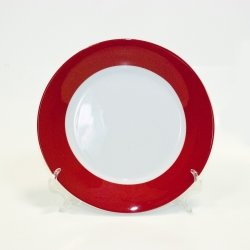 Тарелка керамическая белая с орнаментом красный край 200мм